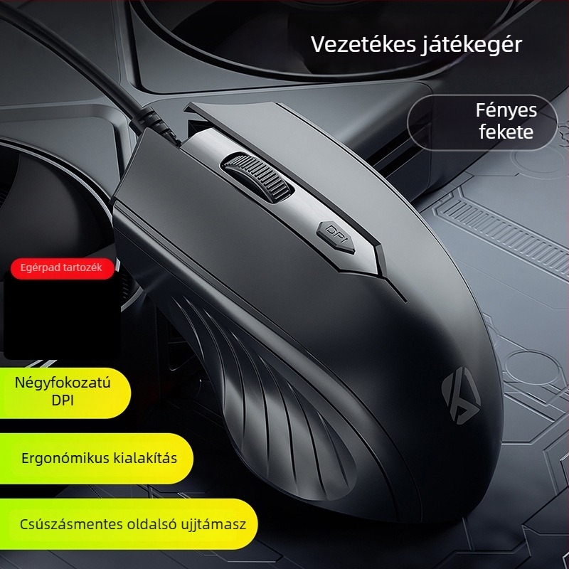 Kábeles USB optikai egér, 4 gombos, notebookhoz és asztali számítógéphez