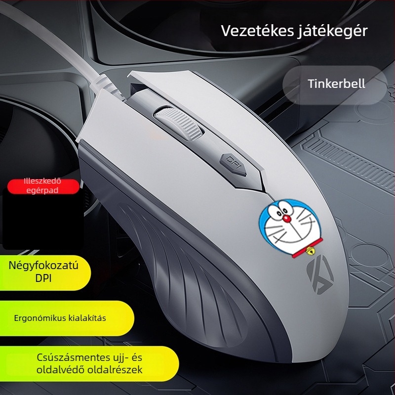 Kábeles USB optikai egér, 4 gombos, notebookhoz és asztali számítógéphez