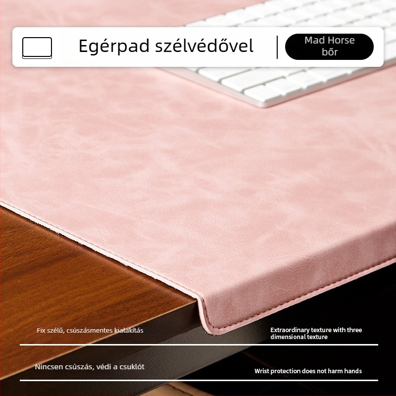 Egérpad bőrös felülettel, csuklótámasz, egyoldalas, Crazy Horse PVC bőr, varrással, OEM testreszabás