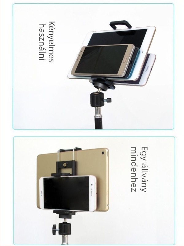 Padlón álló állvány telefonhoz és tabletthez – fémszerkezet, ágyban használható, élő közvetítésre, fényképezésre és videózásra