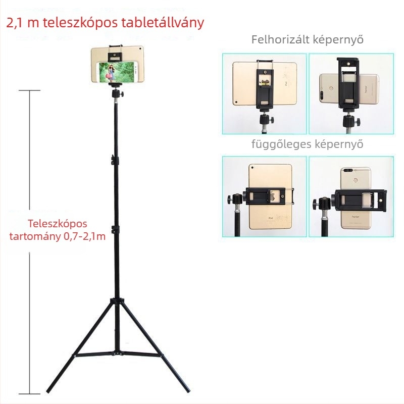 Padlón álló állvány telefonhoz és tabletthez – fémszerkezet, ágyban használható, élő közvetítésre, fényképezésre és videózásra