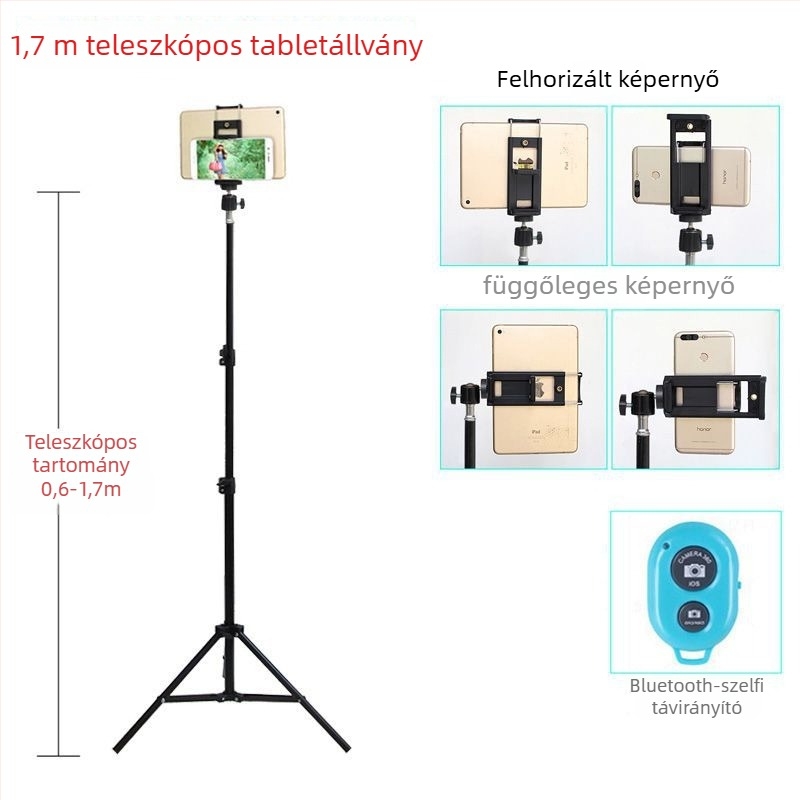 Padlón álló állvány telefonhoz és tabletthez – fémszerkezet, ágyban használható, élő közvetítésre, fényképezésre és videózásra