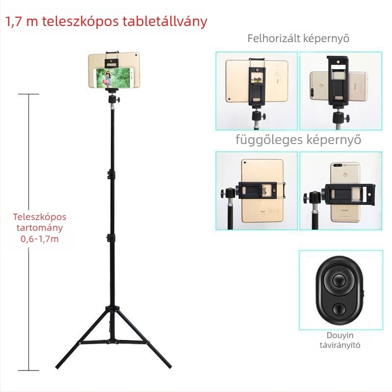 Padlón álló állvány telefonhoz és tabletthez – fémszerkezet, ágyban használható, élő közvetítésre, fényképezésre és videózásra