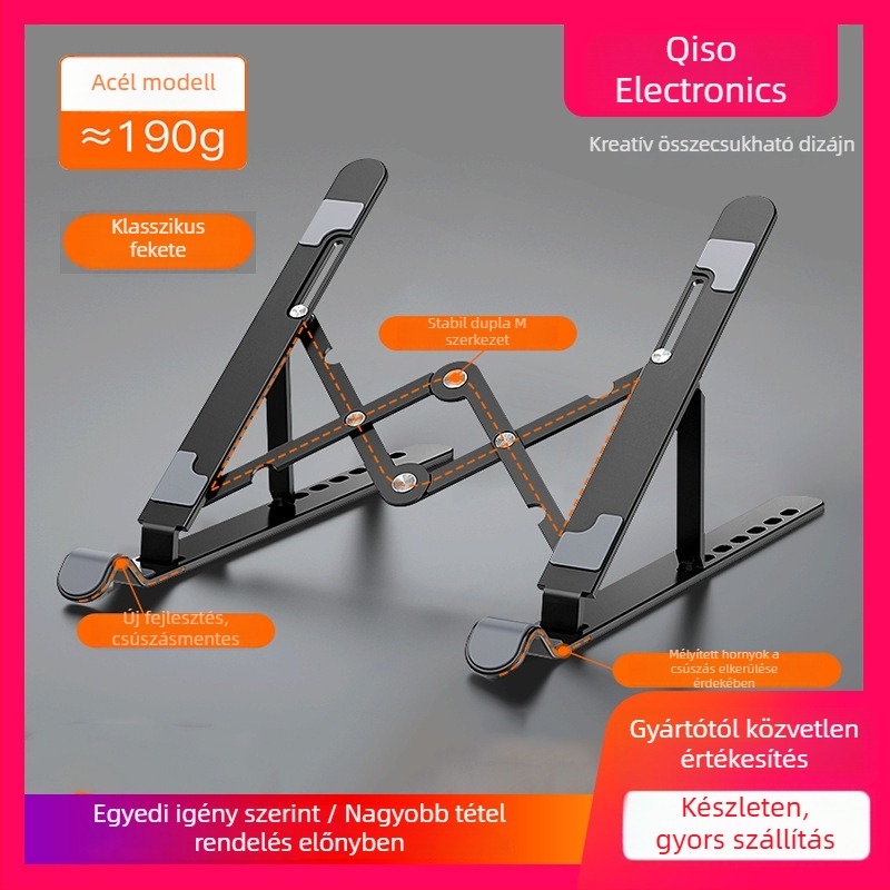 A-104 műanyag laptop- és tabletállvány, állítható, összecsukható, könnyű 145 g