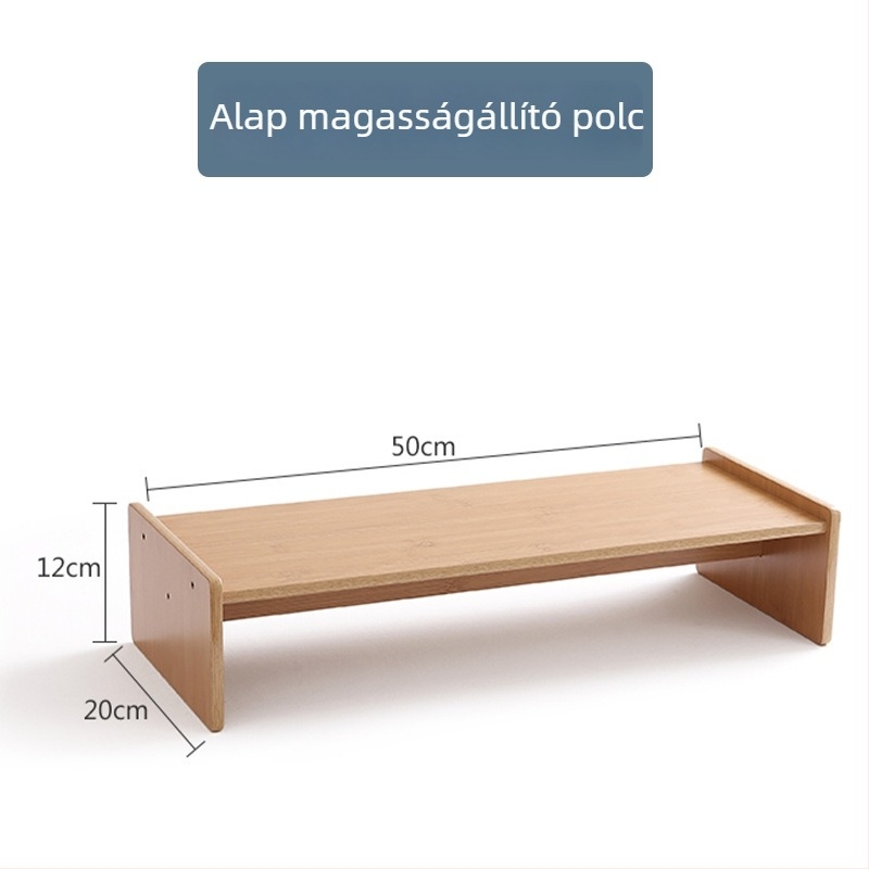 Fából készült számítógép-emelő állvány, 2 szint, fiókkal, mobil, csavaros rejtett szerelés