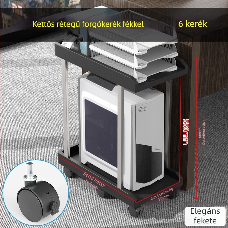 Asztali számítógép-ház tartó, kettős szintű, műanyagból, hordozható és forgatható, szerelés nélkül