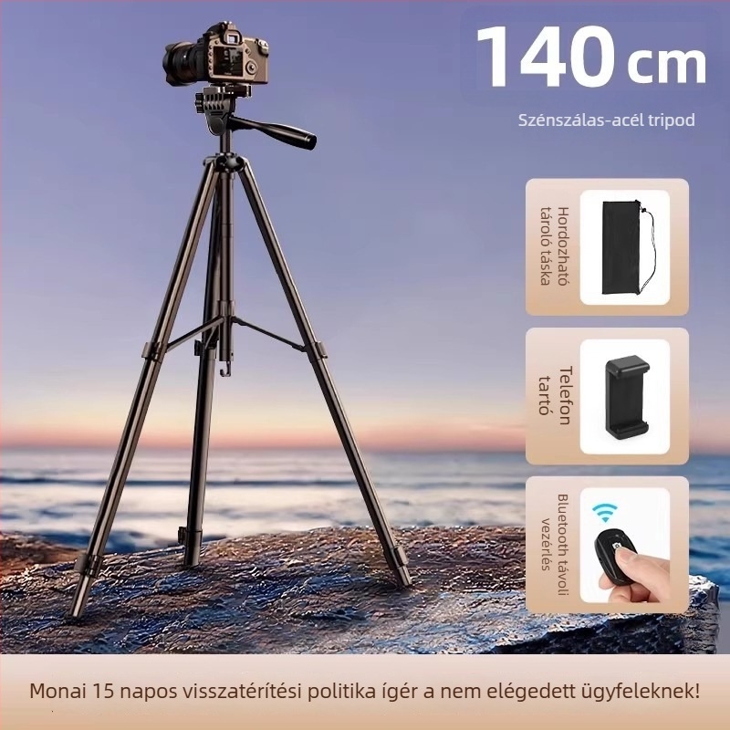 Vastagított szénacélból készült kamerat tripod DSLR és tükör nélküli kamerákhoz — hordozható háromszög állvány