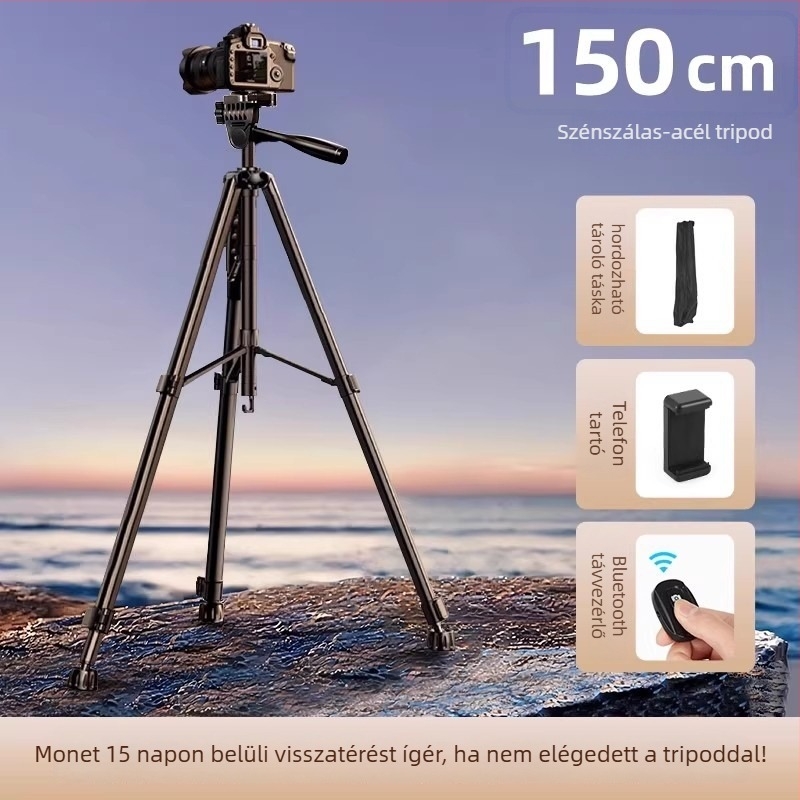 Vastagított szénacélból készült kamerat tripod DSLR és tükör nélküli kamerákhoz — hordozható háromszög állvány