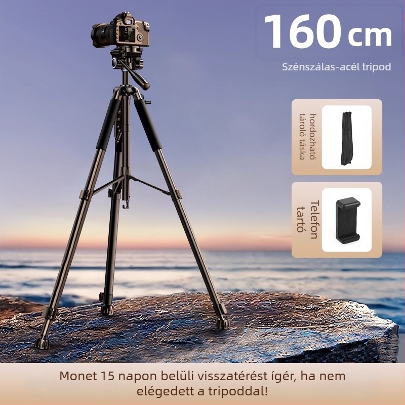 Vastagított szénacélból készült kamerat tripod DSLR és tükör nélküli kamerákhoz — hordozható háromszög állvány