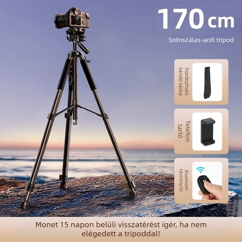 Vastagított szénacélból készült kamerat tripod DSLR és tükör nélküli kamerákhoz — hordozható háromszög állvány