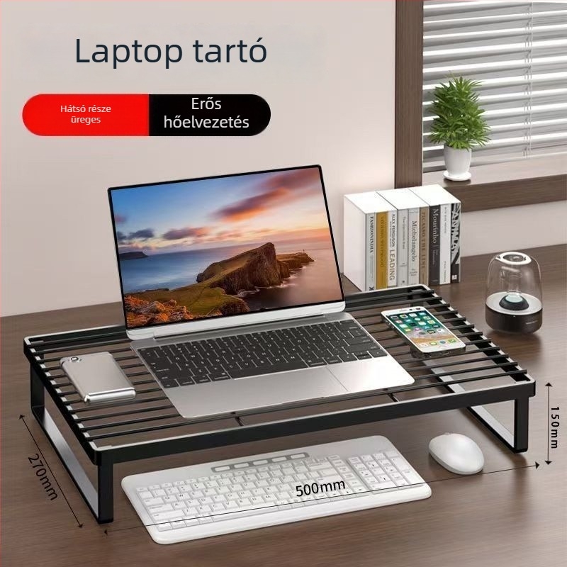 Laptop hűtő emelt polc, forgó típusú vasból készült tartó és több szintű asztali tároló