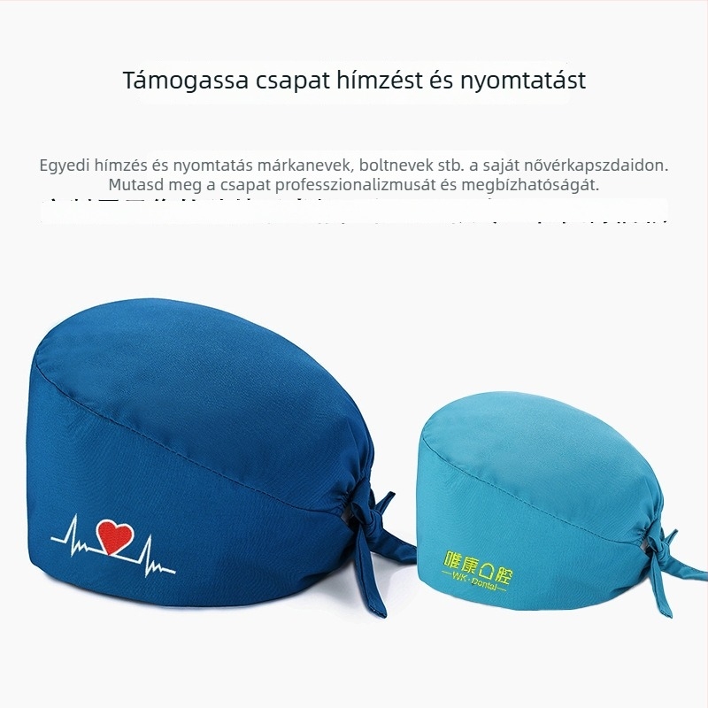 Uniszex sebészeti sapka, poliészter-pamut anyag, twill szövés, egyszínű minta, nyomtatásos kivitel