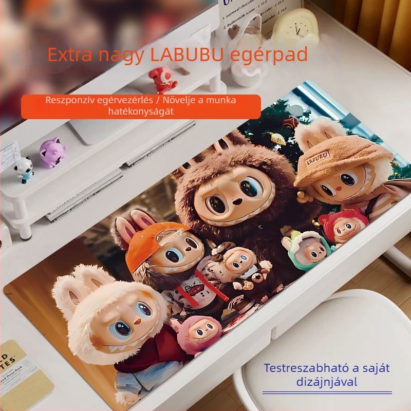 Labubu Cartoon motívumos nagyméretű egérpad, vastag csuklótámasz, foltálló, irodai és otthoni használatra, billenty와zet és számítógép alátét