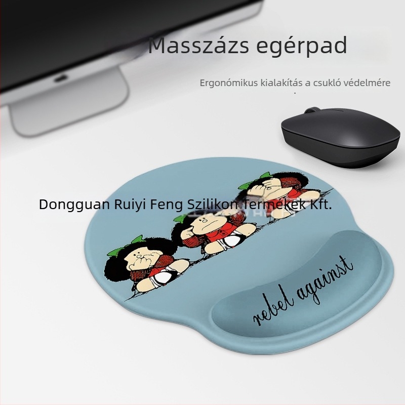 Csuklótámaszos egérpad – csúszásmentes gyanta felület, csuklóhoz illeszkedő forma, logónyomtatás elérhető, testreszabás támogatott