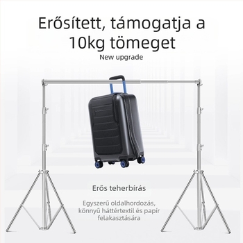 Hátteretartó állvány rozsdamentes acélból, teleszkópos rúddal, vízszintes rúddal és háromlábú alappal
