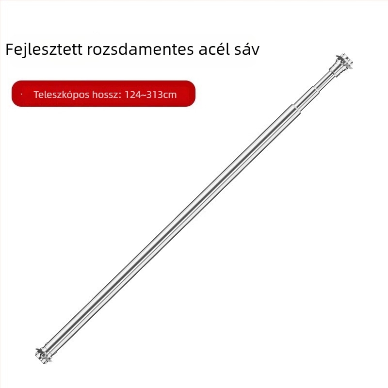 Hátteretartó állvány rozsdamentes acélból, teleszkópos rúddal, vízszintes rúddal és háromlábú alappal