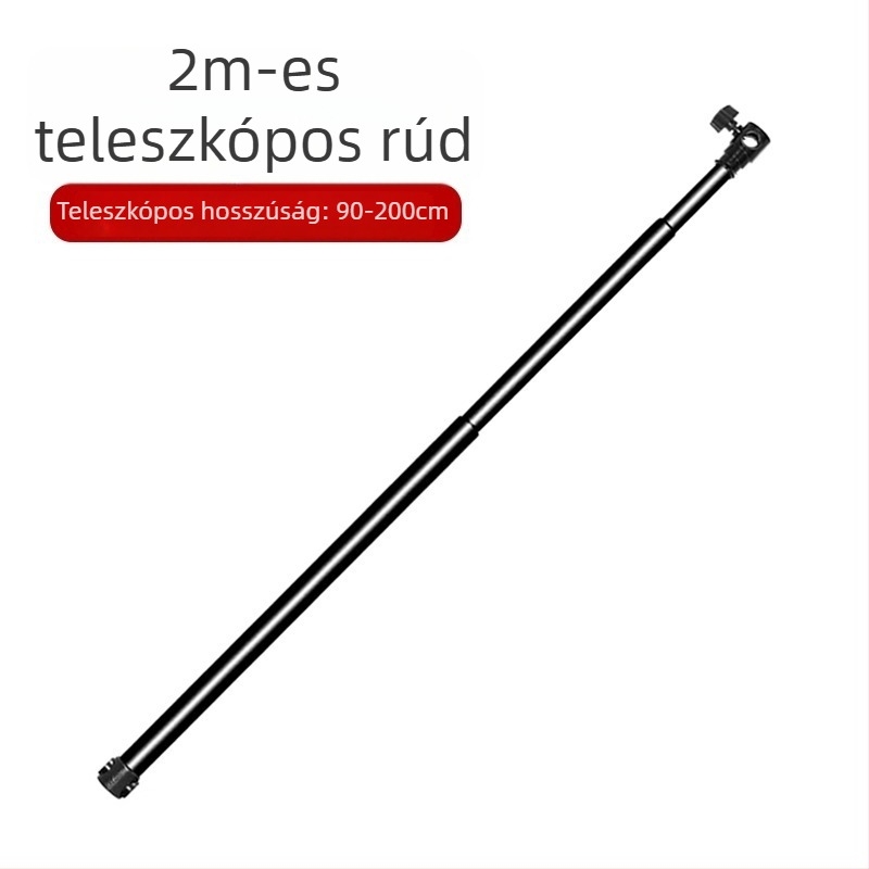 Hátteretartó állvány rozsdamentes acélból, teleszkópos rúddal, vízszintes rúddal és háromlábú alappal