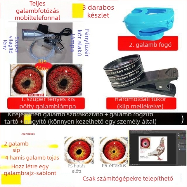 Galamb makro lencse nagyítóval madár szemének fotózásához (univerzális)