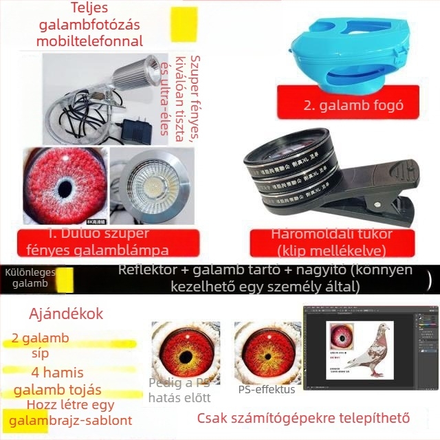 Galamb makro lencse nagyítóval madár szemének fotózásához (univerzális)