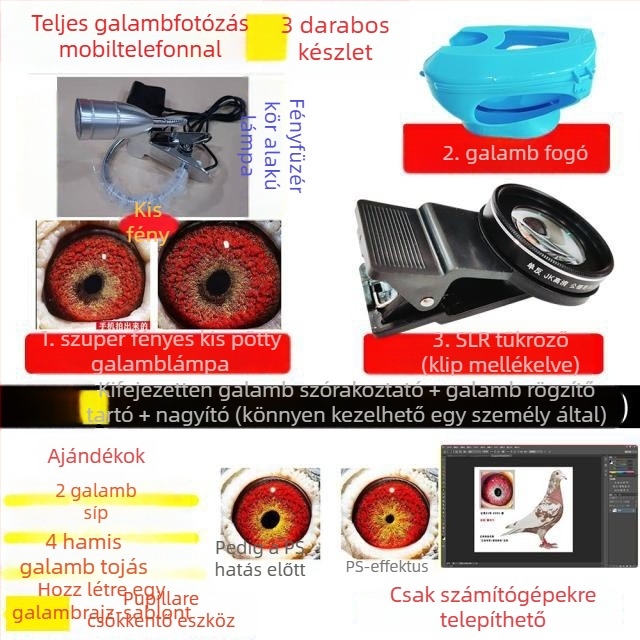 Galamb makro lencse nagyítóval madár szemének fotózásához (univerzális)