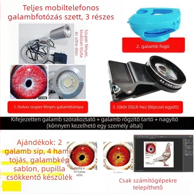 Galamb makro lencse nagyítóval madár szemének fotózásához (univerzális)