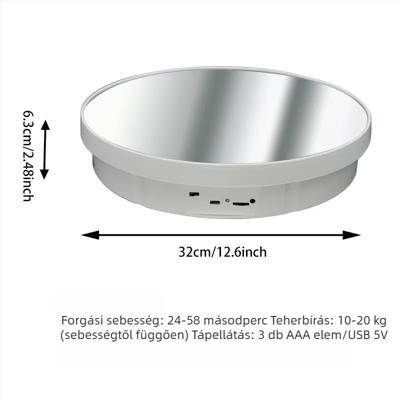 Tükrös forgó kiállítóállvány ékszerekhez, 40 cm, 25 cm modell forgó alap