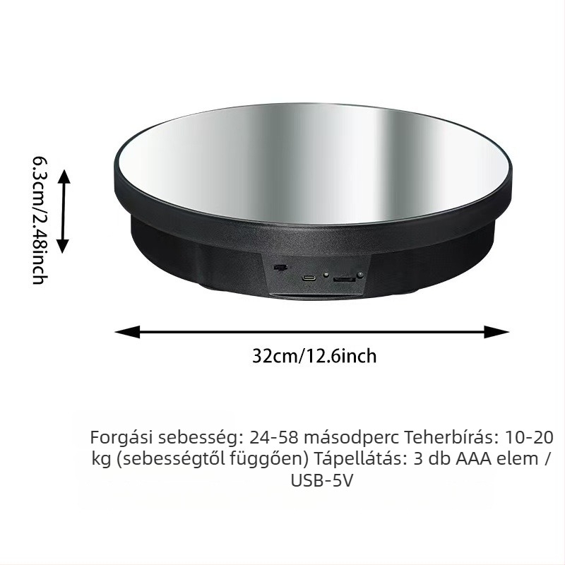 Tükrös forgó kiállítóállvány ékszerekhez, 40 cm, 25 cm modell forgó alap