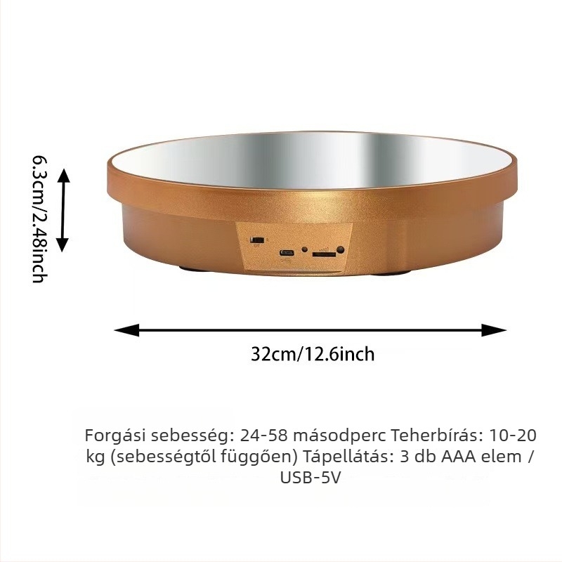 Tükrös forgó kiállítóállvány ékszerekhez, 40 cm, 25 cm modell forgó alap