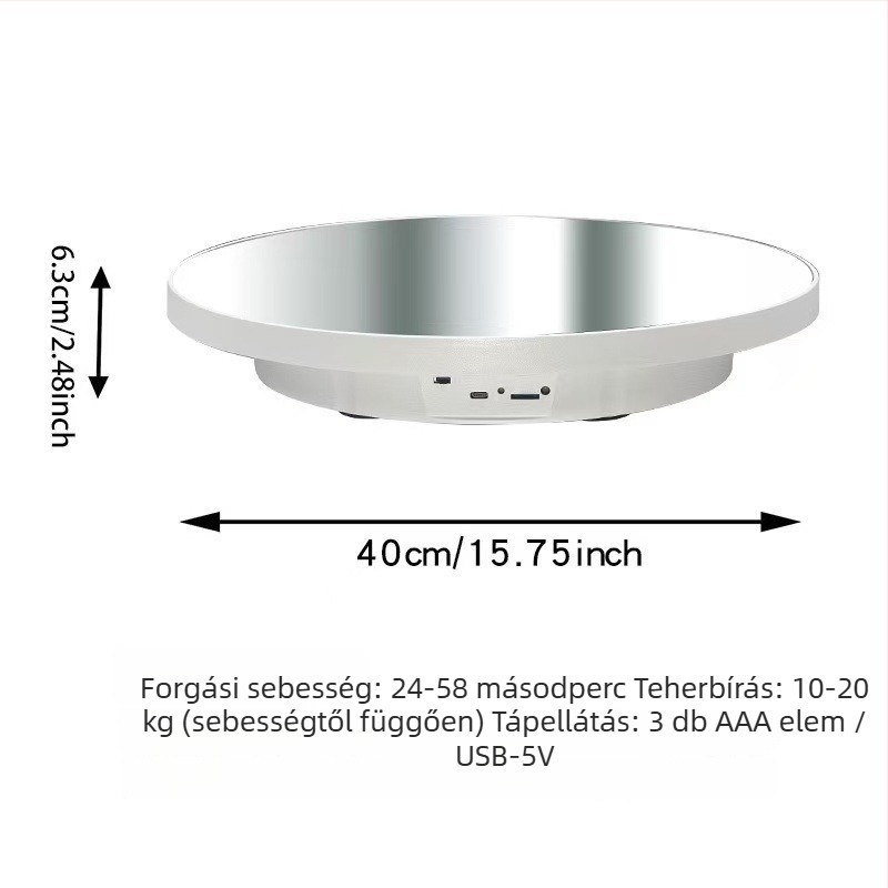 Tükrös forgó kiállítóállvány ékszerekhez, 40 cm, 25 cm modell forgó alap