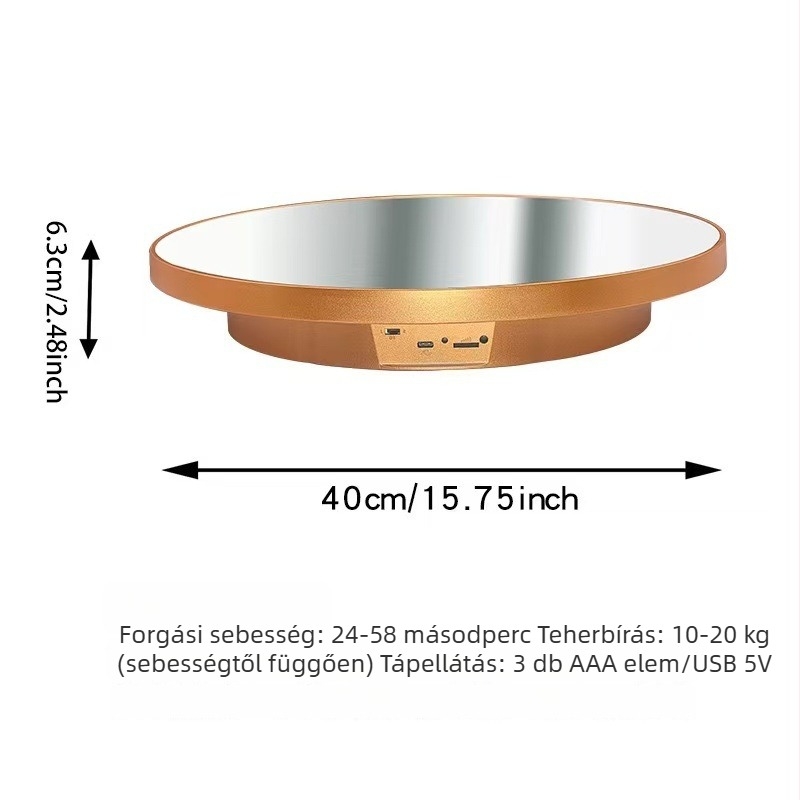 Tükrös forgó kiállítóállvány ékszerekhez, 40 cm, 25 cm modell forgó alap