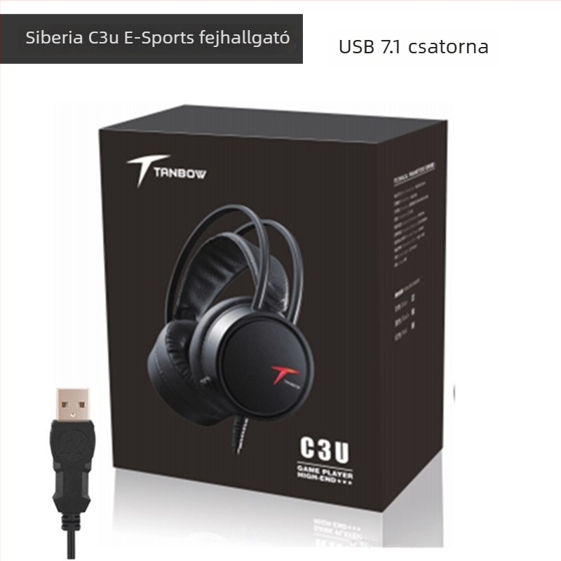 Gaming USB-s vezetékes fejhallgató, 50 mm meghajtókkal, beépített mikrofonnal, 20 Hz–20 kHz, PC-kompatibilis
