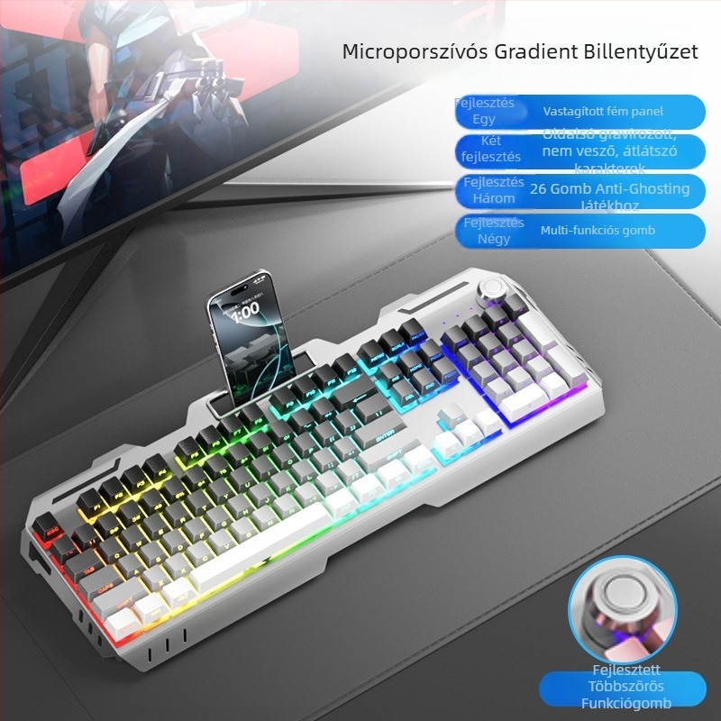 Numerikus billentyűzettel ellátott billentyűzet- és egérkészlet, USB-kábeles, ergonómikus, 1,5 m kábel, tömeg 844 g, e-sportokra