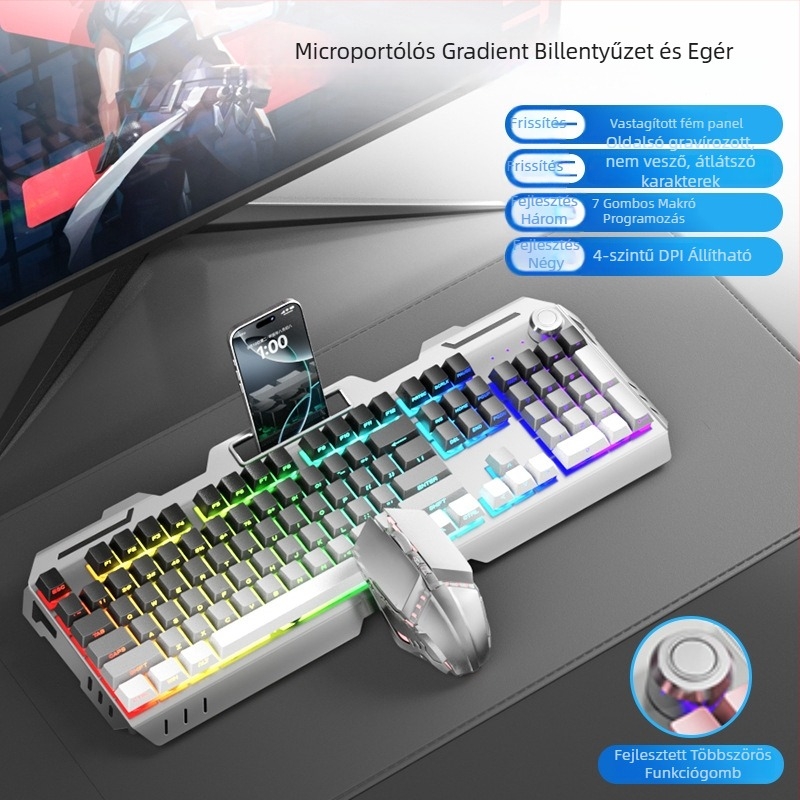 Numerikus billentyűzettel ellátott billentyűzet- és egérkészlet, USB-kábeles, ergonómikus, 1,5 m kábel, tömeg 844 g, e-sportokra