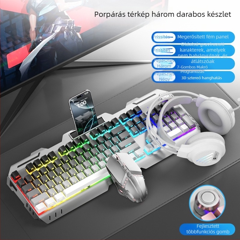 Numerikus billentyűzettel ellátott billentyűzet- és egérkészlet, USB-kábeles, ergonómikus, 1,5 m kábel, tömeg 844 g, e-sportokra