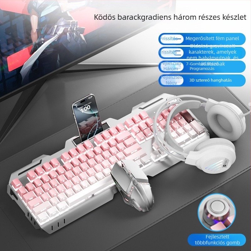 Numerikus billentyűzettel ellátott billentyűzet- és egérkészlet, USB-kábeles, ergonómikus, 1,5 m kábel, tömeg 844 g, e-sportokra