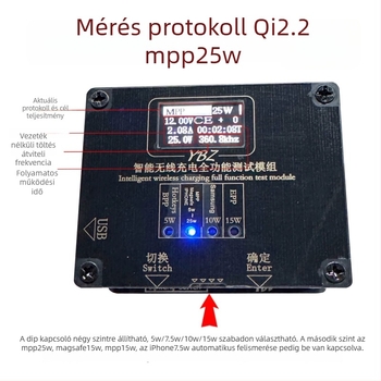 YBZ vezeték nélküli töltés teszter – Qi2.2 protokoll autentikáció, QC3.0 kompatibilitás, 25W maximális kimenet, digitális kijelző, mágneses töltés támogatás