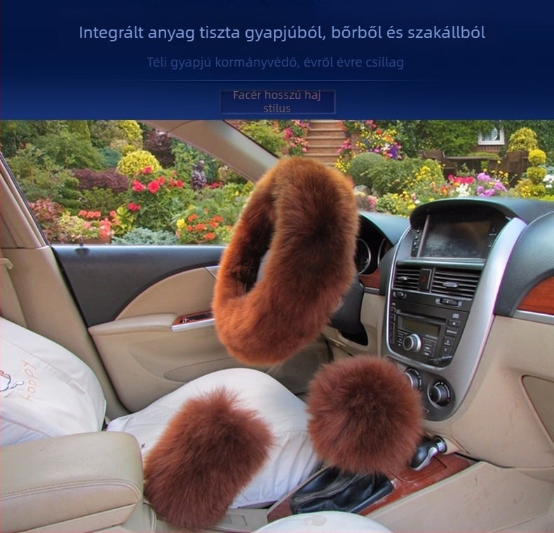 Mengsen gyapjú kormányvédő, három részes készlet, téli használatra, univerzális illesztés