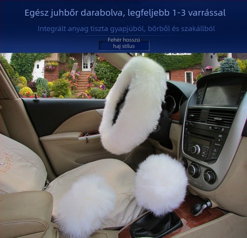 Mengsen gyapjú kormányvédő, három részes készlet, téli használatra, univerzális illesztés