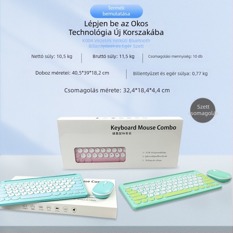 K004C vezeték nélküli billentyűzet és egér készlet - Dual-Mode, USB billentyűzet és USB egér, 1600 DPI, vízálló