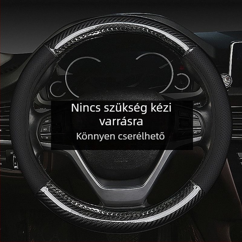 Bőrkormánykerék borítás, csúszásmentes és légáteresztő, négyévszakos univerzális, 39 cm átmérőjű, könnyű