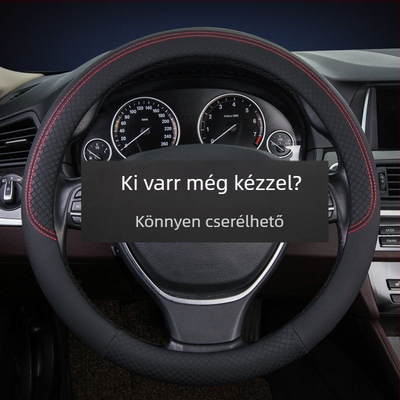 Bőrkormánykerék borítás, csúszásmentes és légáteresztő, négyévszakos univerzális, 39 cm átmérőjű, könnyű