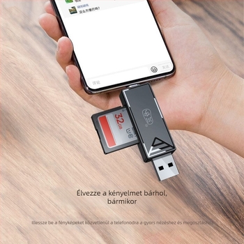 OTG Kártyaolvasó USB 3.0 gyors átvitellel, Type-C és USB 2.0 interfészek, TF kártya támogatás
