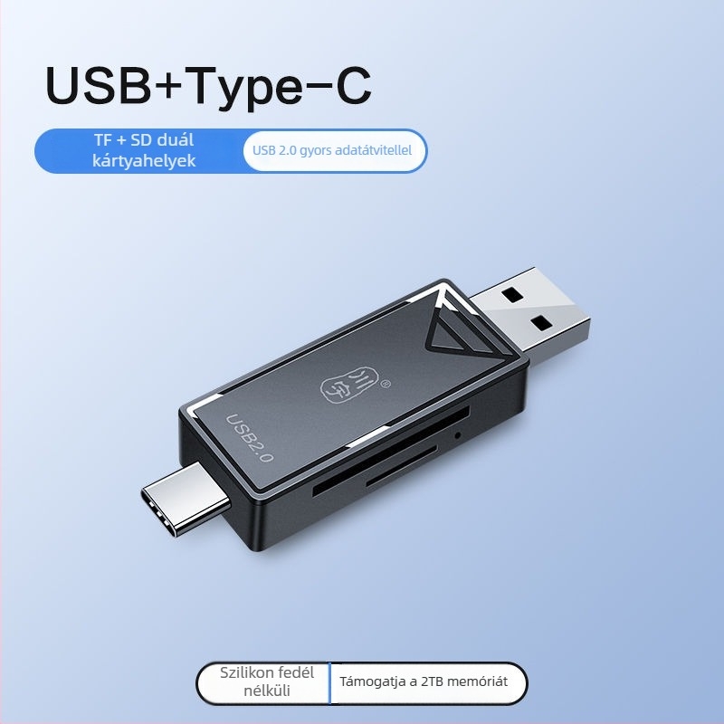 OTG Kártyaolvasó USB 3.0 gyors átvitellel, Type-C és USB 2.0 interfészek, TF kártya támogatás