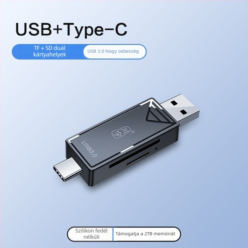 OTG Kártyaolvasó USB 3.0 gyors átvitellel, Type-C és USB 2.0 interfészek, TF kártya támogatás