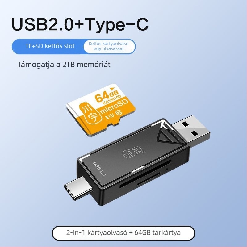 OTG Kártyaolvasó USB 3.0 gyors átvitellel, Type-C és USB 2.0 interfészek, TF kártya támogatás