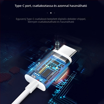 Type-C fülhallgató digitális dekóddal Huawei Android telefonokra (LC-C80, dinamikus meghajtó, vezetékes, 1,2 m, 135 dB)