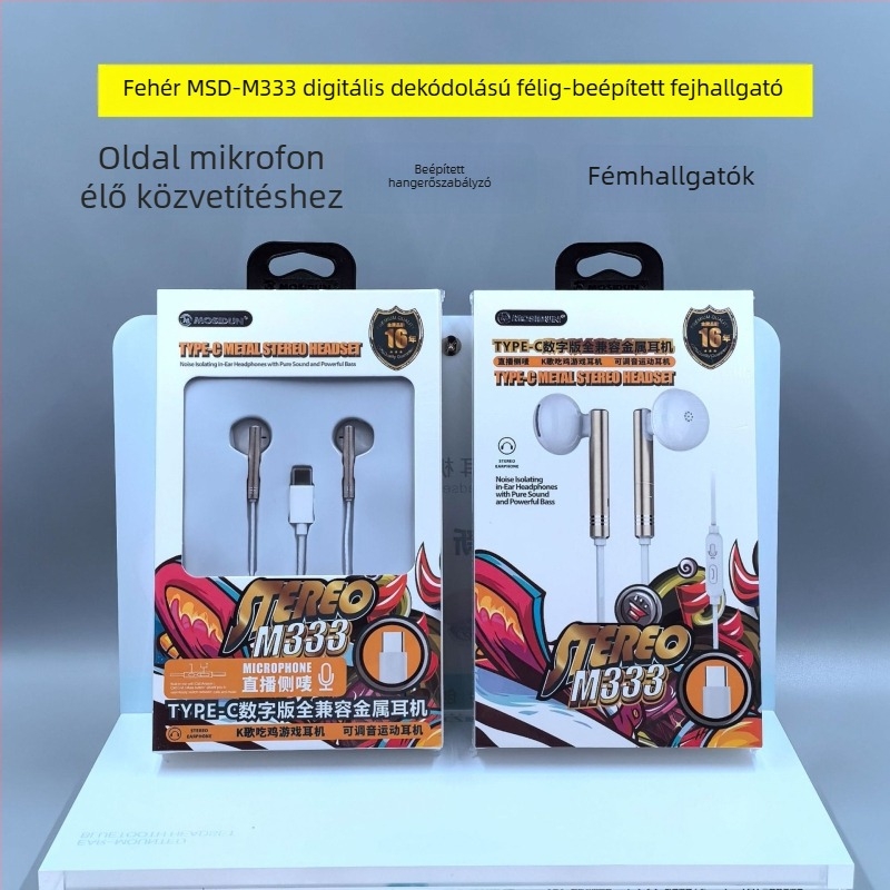 Type-C fülhallgató digitális dekóddal Huawei Android telefonokra (LC-C80, dinamikus meghajtó, vezetékes, 1,2 m, 135 dB)