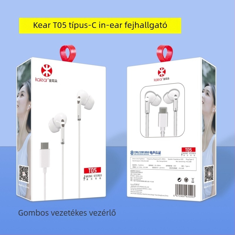 Type-C fülhallgató digitális dekóddal Huawei Android telefonokra (LC-C80, dinamikus meghajtó, vezetékes, 1,2 m, 135 dB)