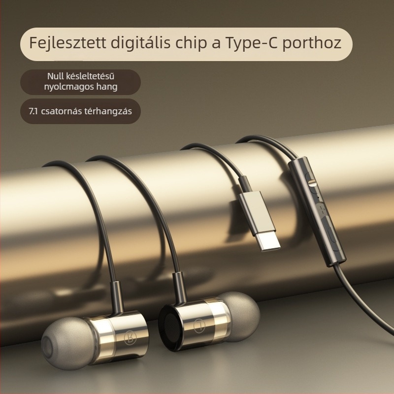 Type-C csatlakozós fülhallgató, vezetékes, 1,2 m hosszú kábel, erős basszus, zajszűrés, modell F5-11