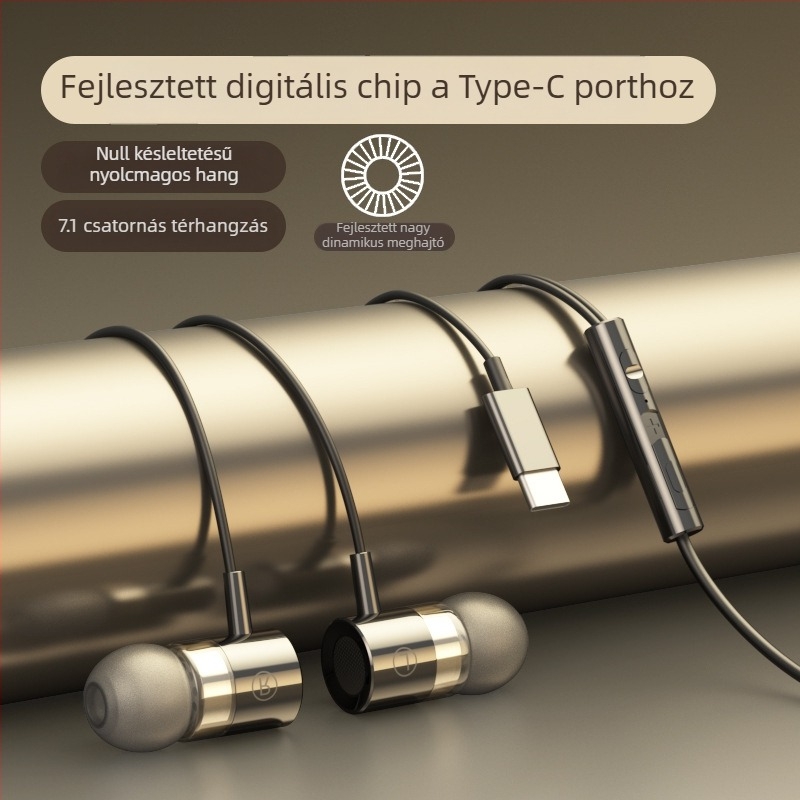 Type-C csatlakozós fülhallgató, vezetékes, 1,2 m hosszú kábel, erős basszus, zajszűrés, modell F5-11